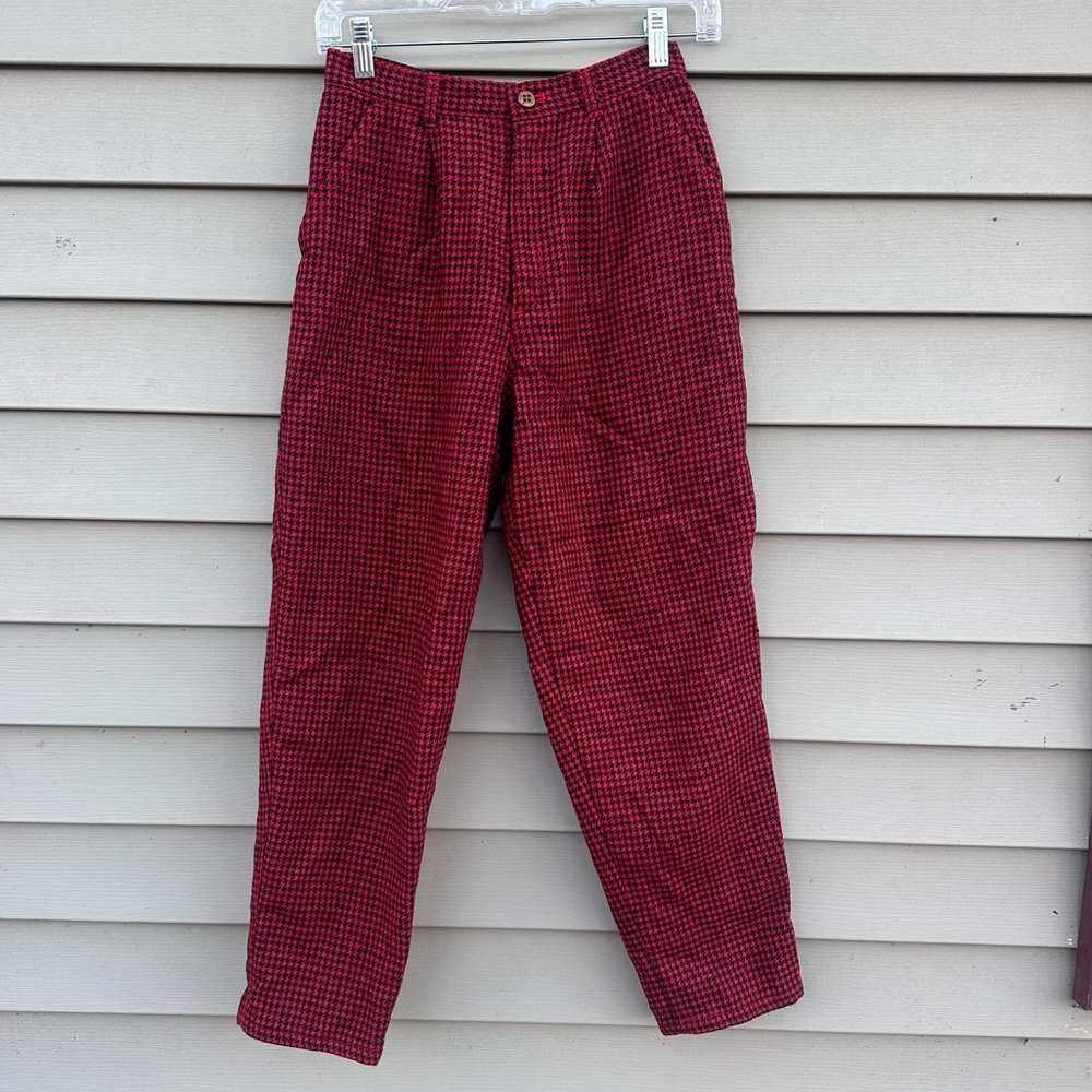 Saburoku wool plaid trousers Japanese pants high waist red 26” - Picture 1 of 4